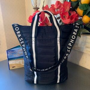 SEPHORA BLACK puffy tote, limited edition, Nylon, medium size, zips.